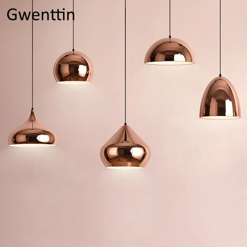 suspension moderne en fer et cuivre avec miroir à led - vue 2 sur 11