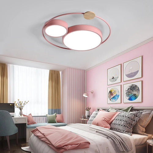 LED-Deckenleuchte nordisch rund aus Holz und Acryl Macaron-Dekoration - vue 4 sur 14