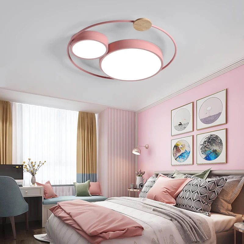 LED-Deckenleuchte nordisch rund aus Holz und Acryl Macaron-Dekoration - vue 4 sur 14