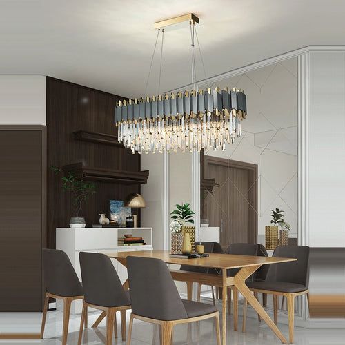 Eleganter und moderner Art-Déco-Kronleuchter aus Edelstahl und Kristall - vue 4 sur 15