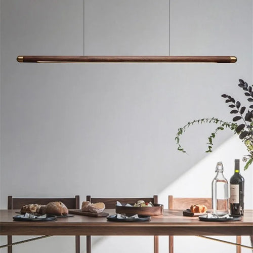 Minimalistische Pendelleuchte aus Holz mit LED-Band - vue 3 sur 9