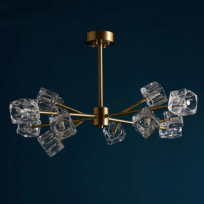 Kronleuchter LED Eiskubus Kupfer Gold Beleuchtung im nordischen Industrie-Stil - vue 3 sur 11