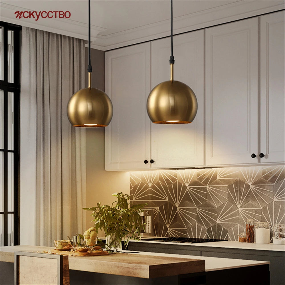 Pendelleuchte mit messingfarbenem Lampenschirm im amerikanischen Stil LED für Innenbeleuchtung Loft - vue 2 sur 7