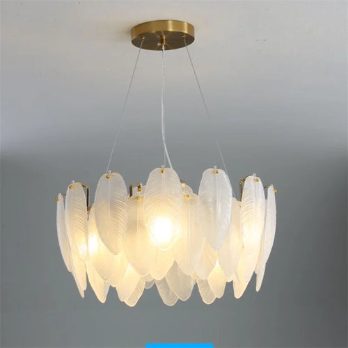 lustre moderne en verre en forme de plume d'oie éclairage suspendu