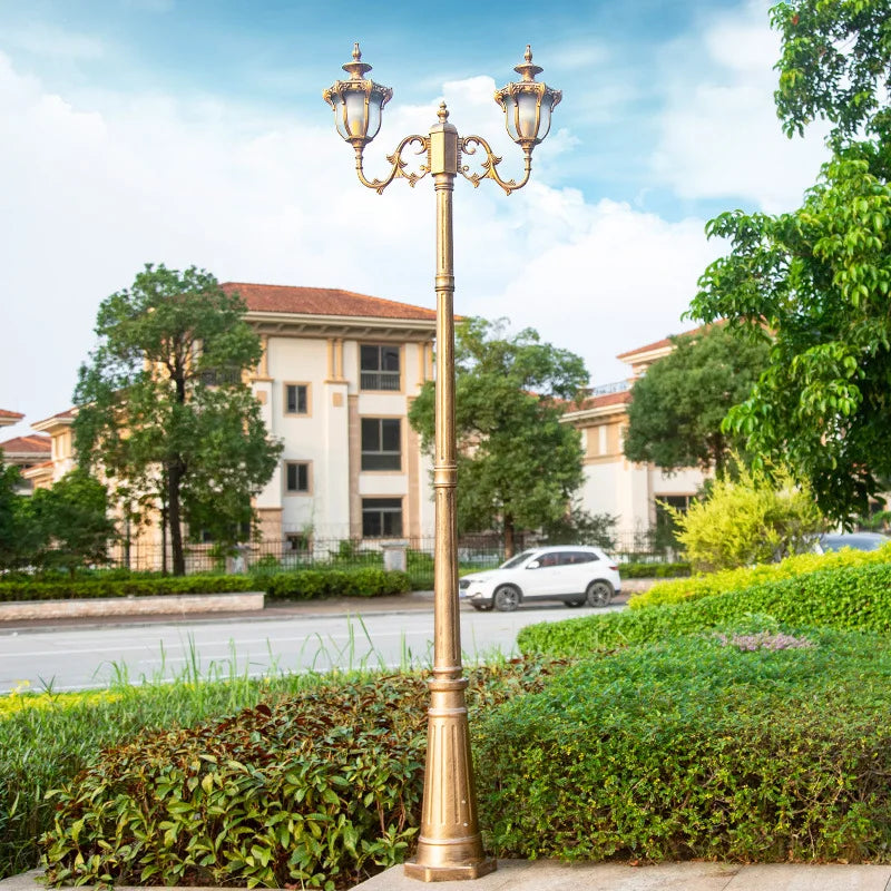 (H: 2.2 m) lampe de paysage européenne 2/3 tête cour lampadaire jardin extérieur moulé sous pression lampe de pelouse éclairage de Villa - vue 4 sur 10