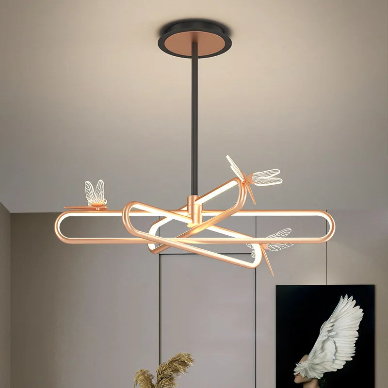 lustre nordique de luxe libellule led rétractable moderne - vue 5 sur 9