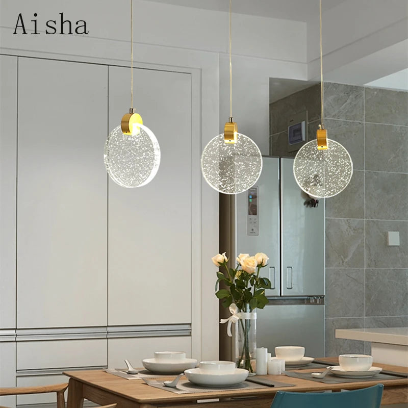 suspension en cristal moderne créative avec éclairage led - vue 6 sur 8