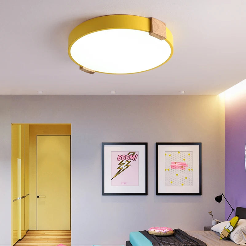 plafonnier led rond nordique en fer et bois décoratif créatif - vue 5 sur 10
