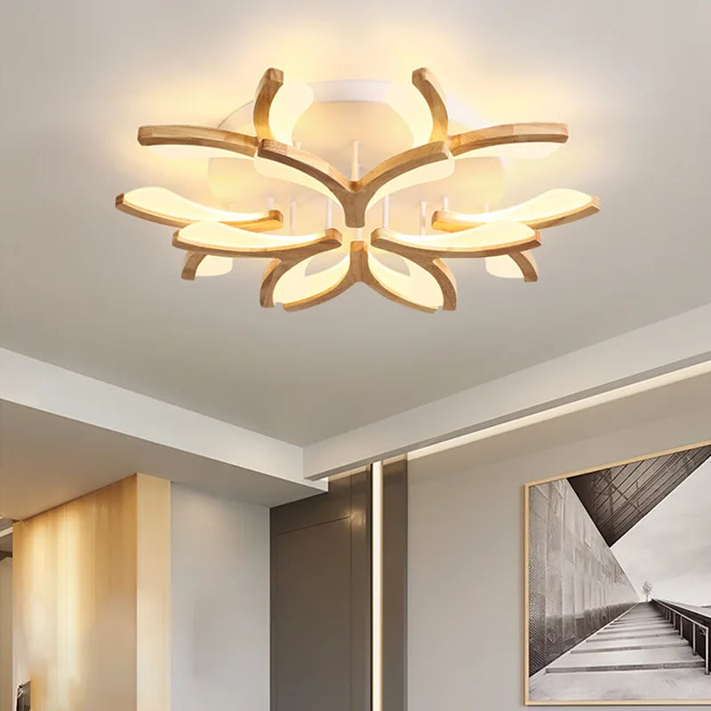 LED-Deckenleuchte nordisch aus Massivholz einfach modern - vue 3 sur 10