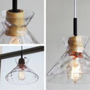 suspension led en verre grain d'eau et bois nordique rétro