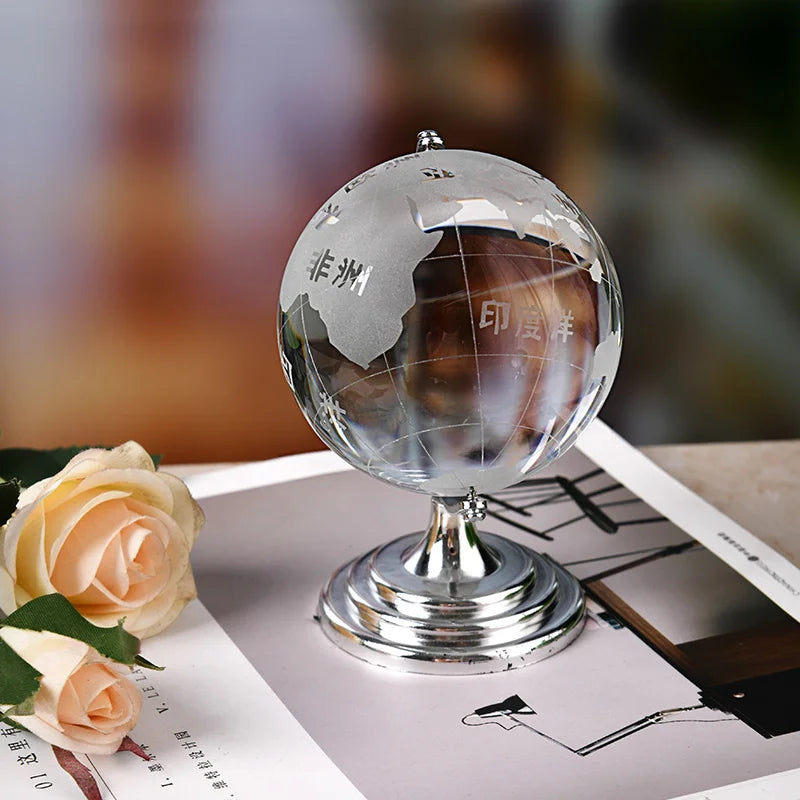 globe en cristal terrestre avec support rotatif décoration géographique - vue 3 sur 7