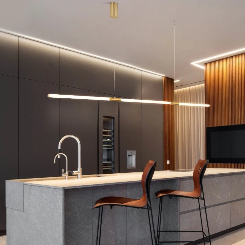 Lustre design style cuivre placage moderne LED - vue 6 sur 8
