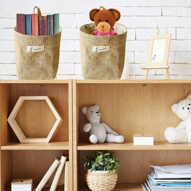 panier de rangement en jute coton et lin avec poignée - vue 4 sur 9