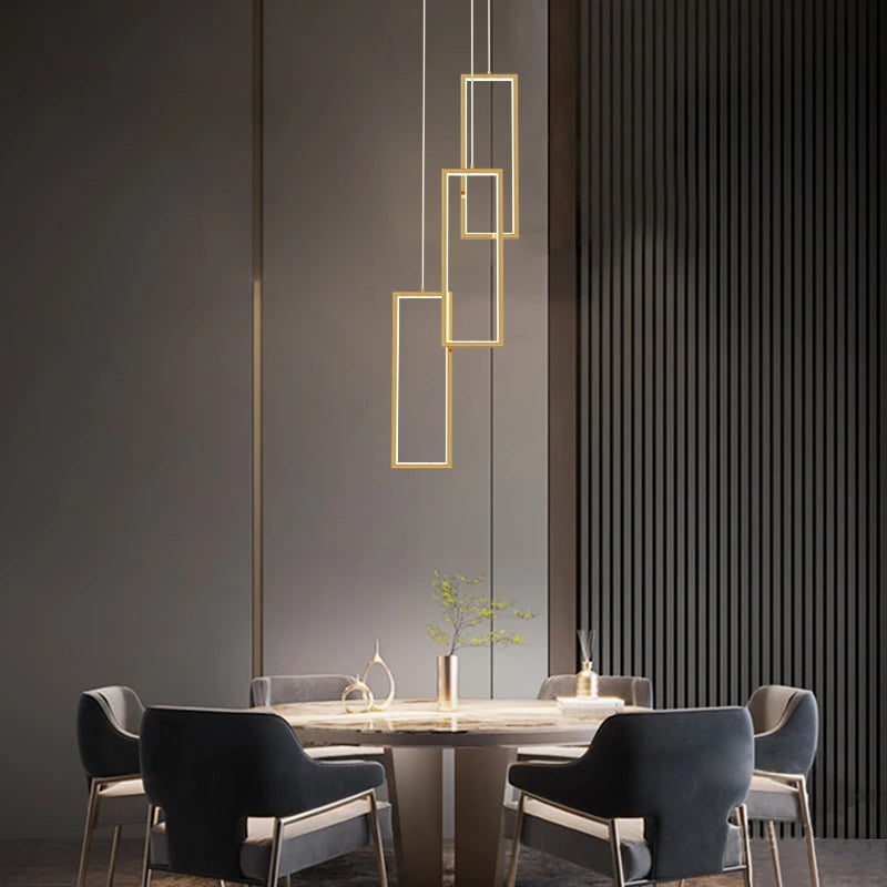 lustre led rectangulaire moderne en cuivre pour escaliers et loft - vue 6 sur 15