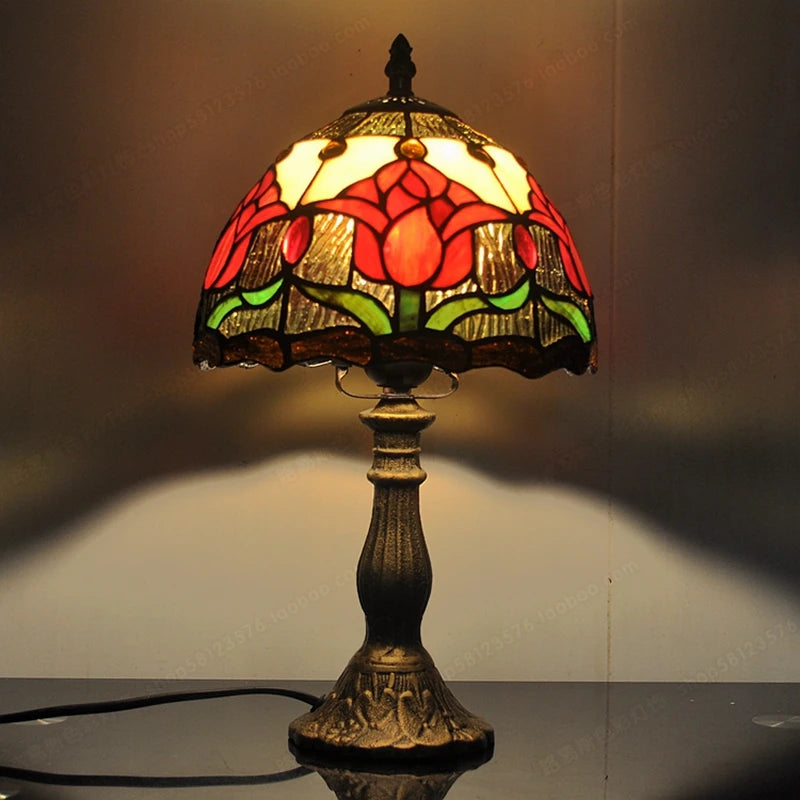 lampe à poser style campagnard en verre tiffany