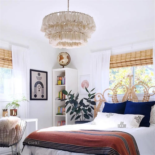 Moderne Pendelleuchte aus Baumwolle mit Quasten im nordischen Design - vue 7 sur 22