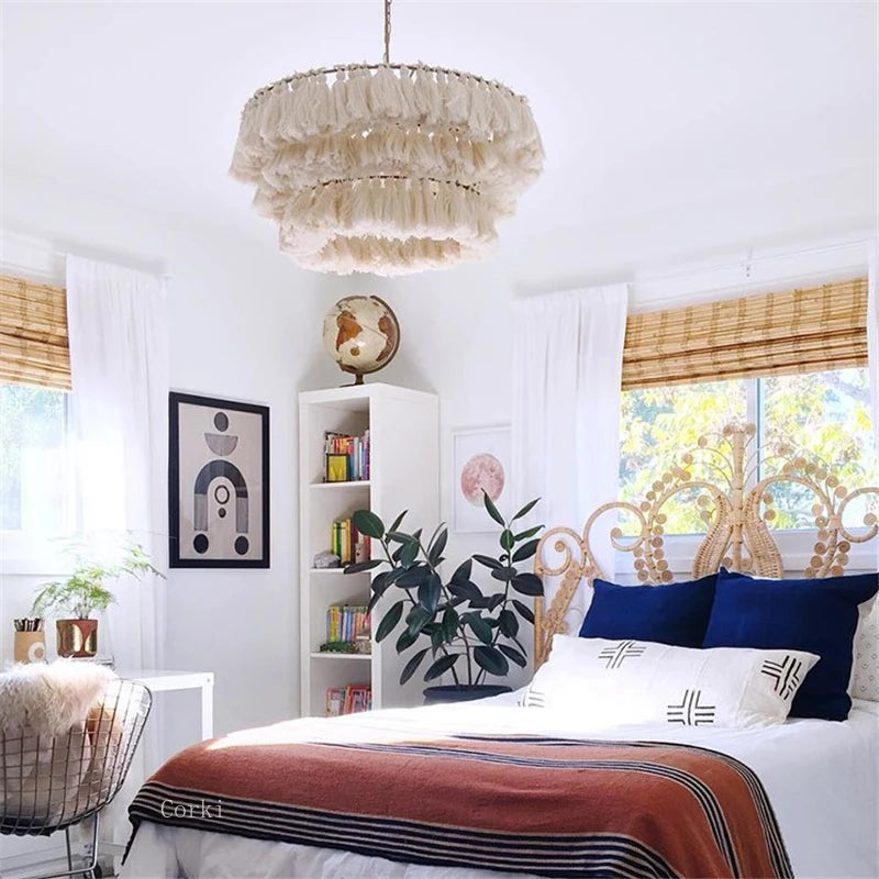 Moderne Pendelleuchte aus Baumwolle mit Quasten im nordischen Design - vue 6 sur 22