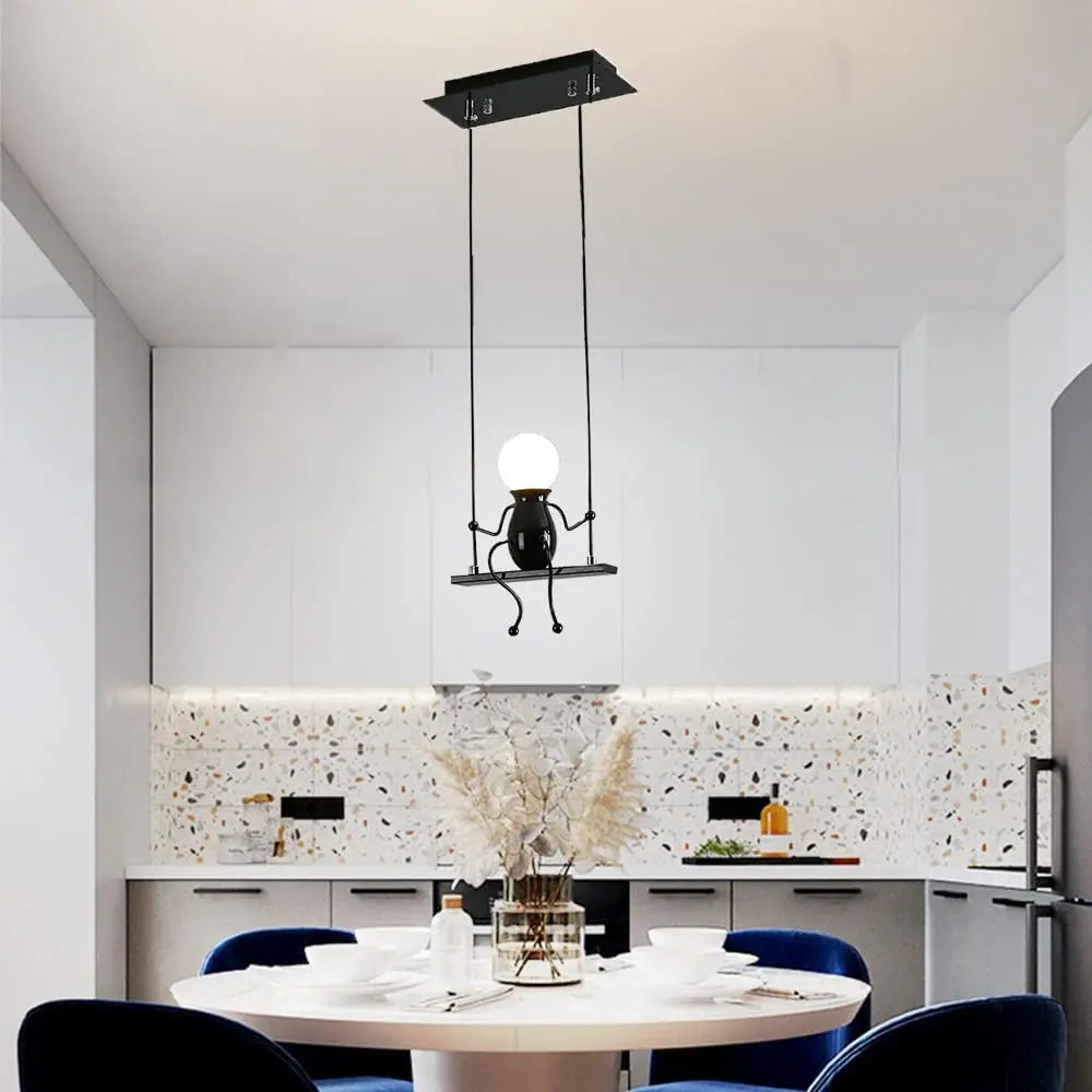 Créatif petit homme lustre dessin animé poupée lustre balançoire suspension Led plafonnier maison salon décoration E27 - vue 4 sur 13