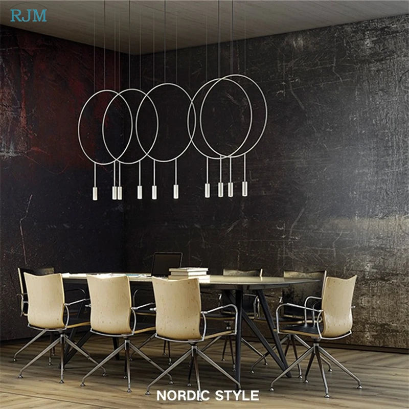 Kreative runde Pendelleuchte im nordischen Design aus Metall postmodern - vue 3 sur 12