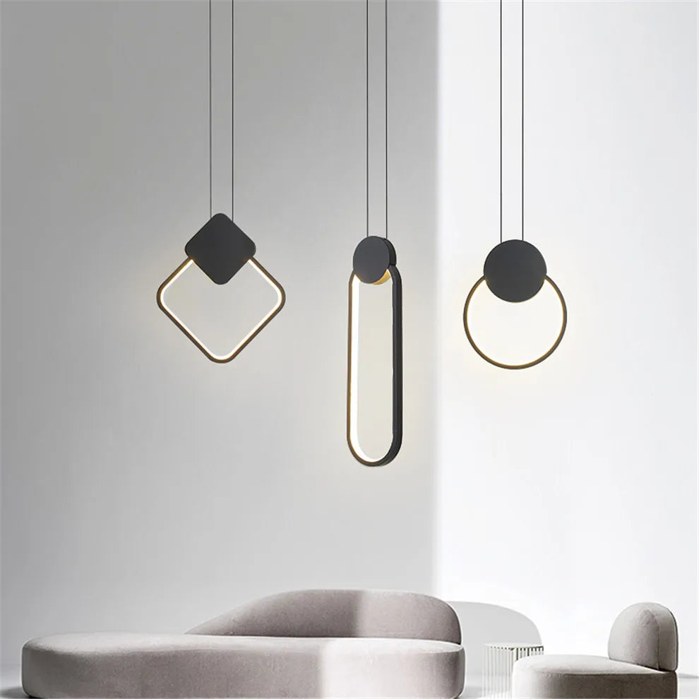 suspension led carré géométrie métal nordique 2020 - vue 4 sur 15