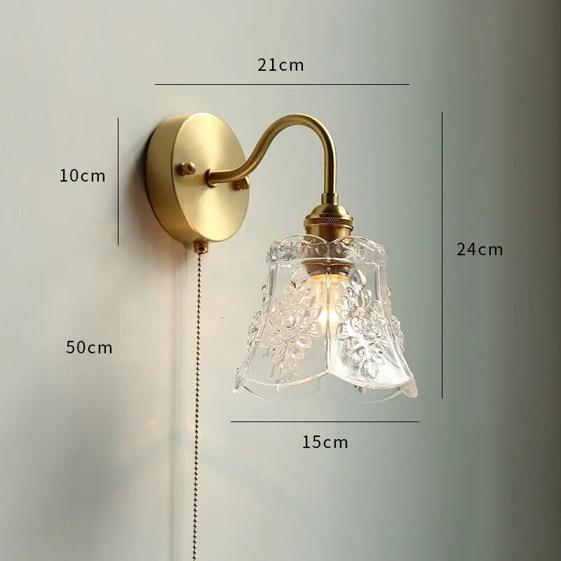 Moderne LED-Wandleuchte Glas Zugschalter Nordisch Messing - vue 3 sur 23