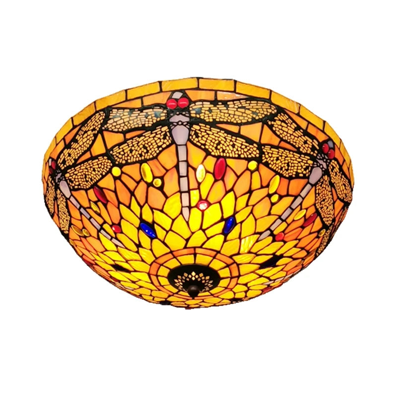 16Inch Dragonfly Ceiling Light Tiffany Style Glass Lamp European Retro Decorative Lighting Bedroom Balcony Bar LED Lighting E27 - vue 6 sur 6