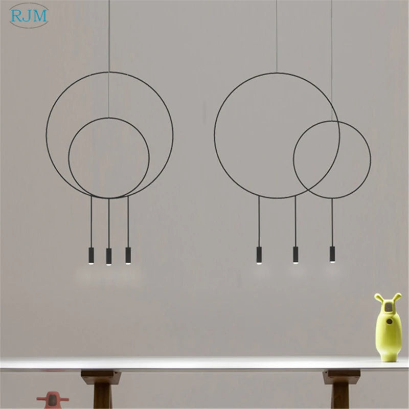 Kreative runde Pendelleuchte im nordischen Design aus Metall postmodern - vue 6 sur 12