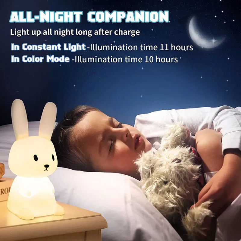 veilleuse lapin mignon en silicone usb pour enfants kawaii - vue 6 sur 7