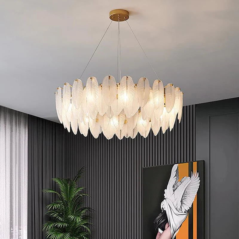 lustre moderne en verre en forme de plume d'oie éclairage suspendu - vue 6 sur 12