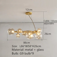 lustre moderne en verre transparent avec cordon métallique réglable