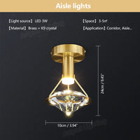 plafonnier de luxe en cuivre avec luminaire moderne en cristal