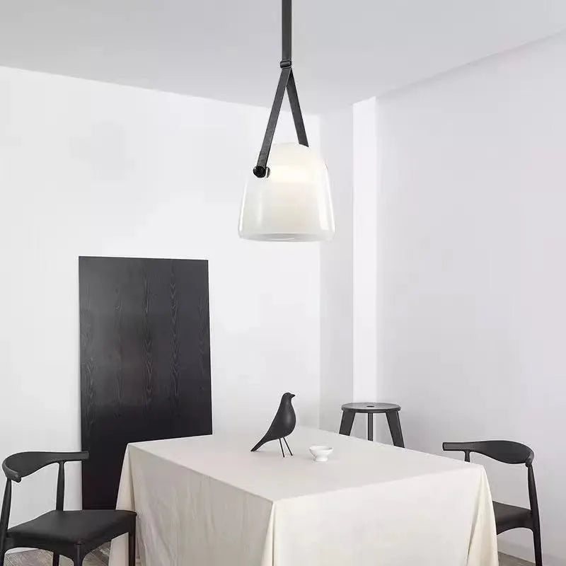 lustre moderne en verre et cuir avec led pour décoration maison