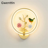 applique murale ronde à led fleur et oiseau décoratif pour intérieur