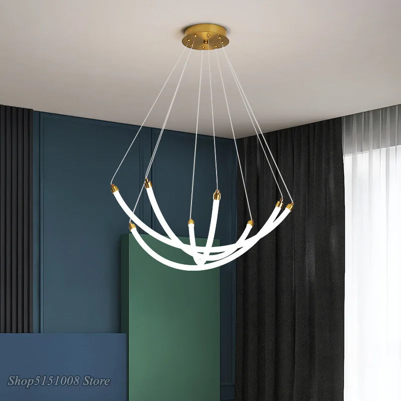 Lustre nordique Art Design LED Décor À La Maison Réglable Acrylique Or Métal Bureau Salon Salle À Manger - vue 2 sur 8