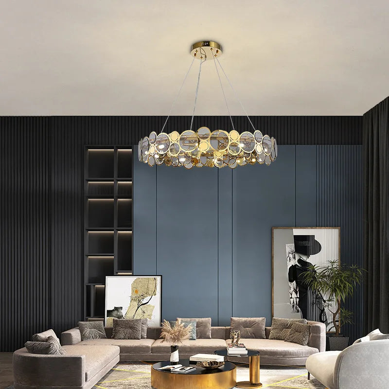 lustre nordique en verre led luxe moderne rond - vue 4 sur 10