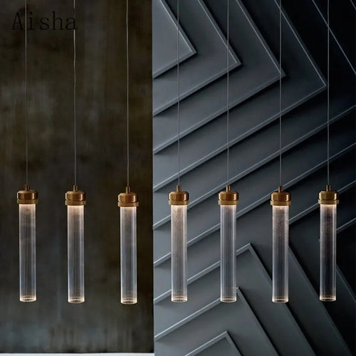 suspension en verre rayé design nordique créatif pour éclairage moderne