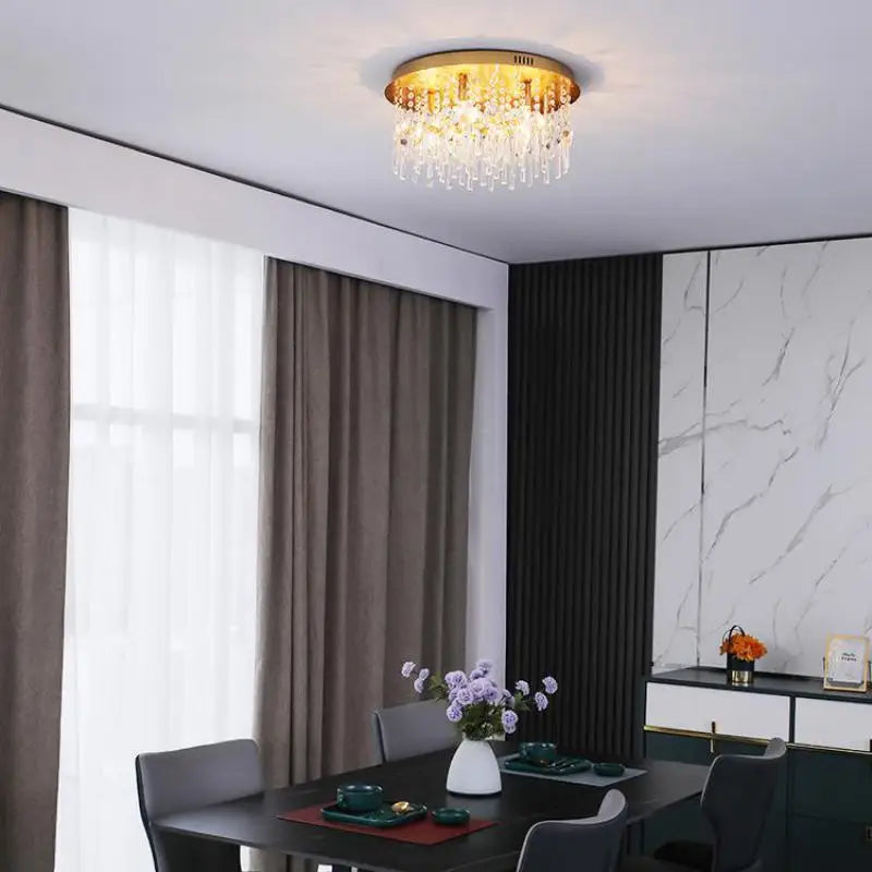 LED-Deckenleuchte rund Kristall Luxus postmoderner europäischer Stil - vue 3 sur 9