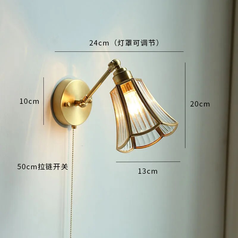 Moderne LED-Wandleuchte Glas Zugschalter Nordisch Messing - vue 15 sur 23