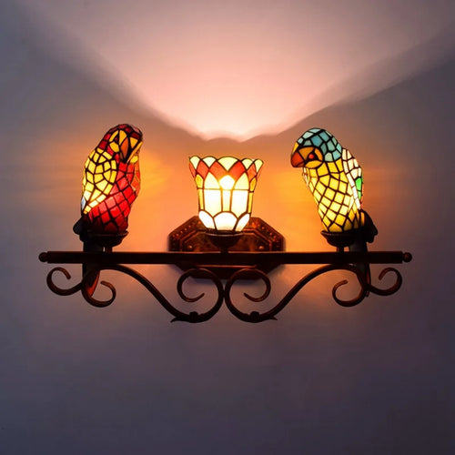 Design-Wandleuchte aus farbigem Glas mit Papageienmotiv - vue 3 sur 20