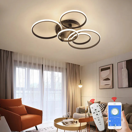 NEO Gleam Moderne LED-Deckenleuchte dimmbar mit Fernbedienung Kreisringe Design für Wohnzimmer und Schlafzimmer - vue 3 sur 13