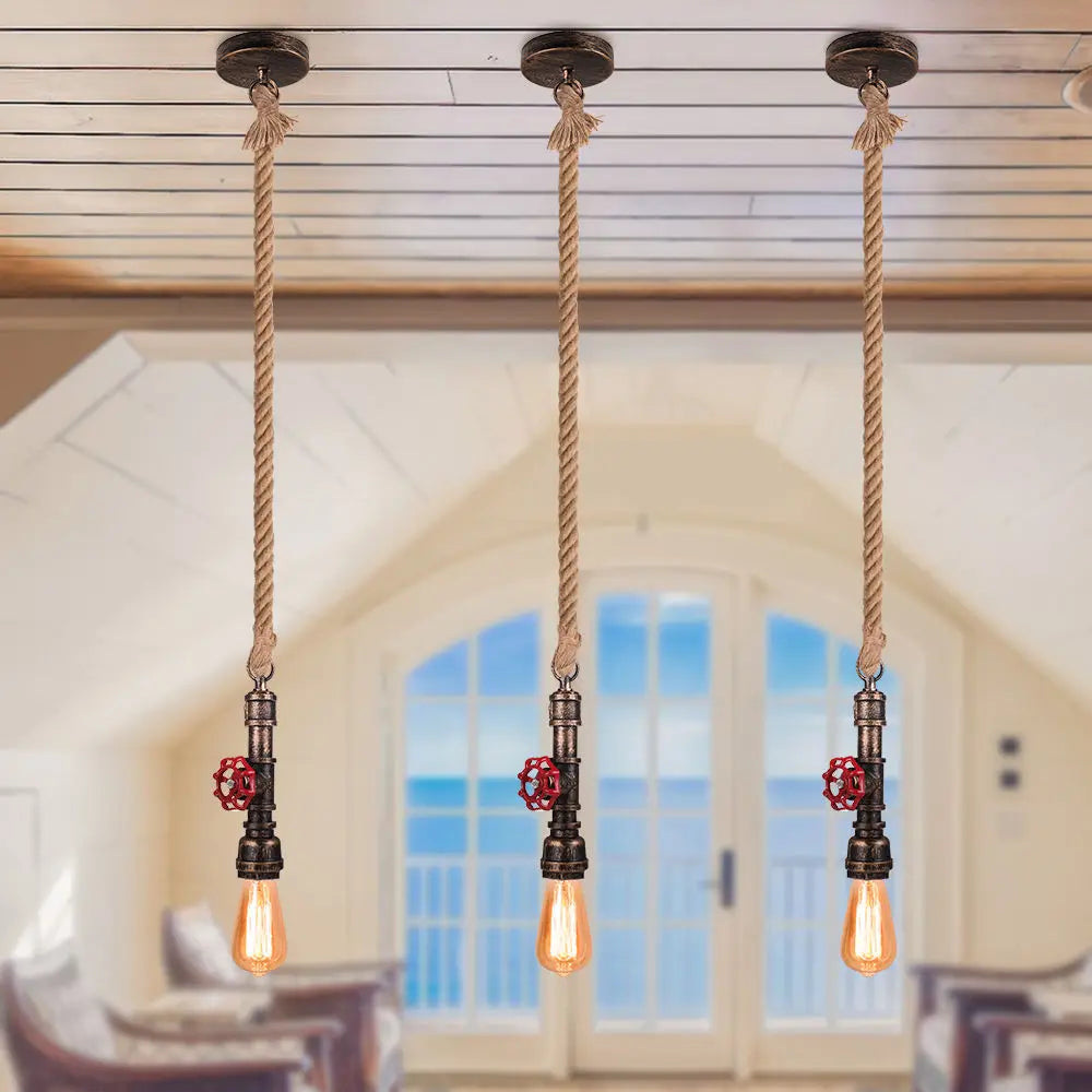 suspension vintage loft industriel fer tuyau d'eau led pour bar restaurant - vue 7 sur 9
