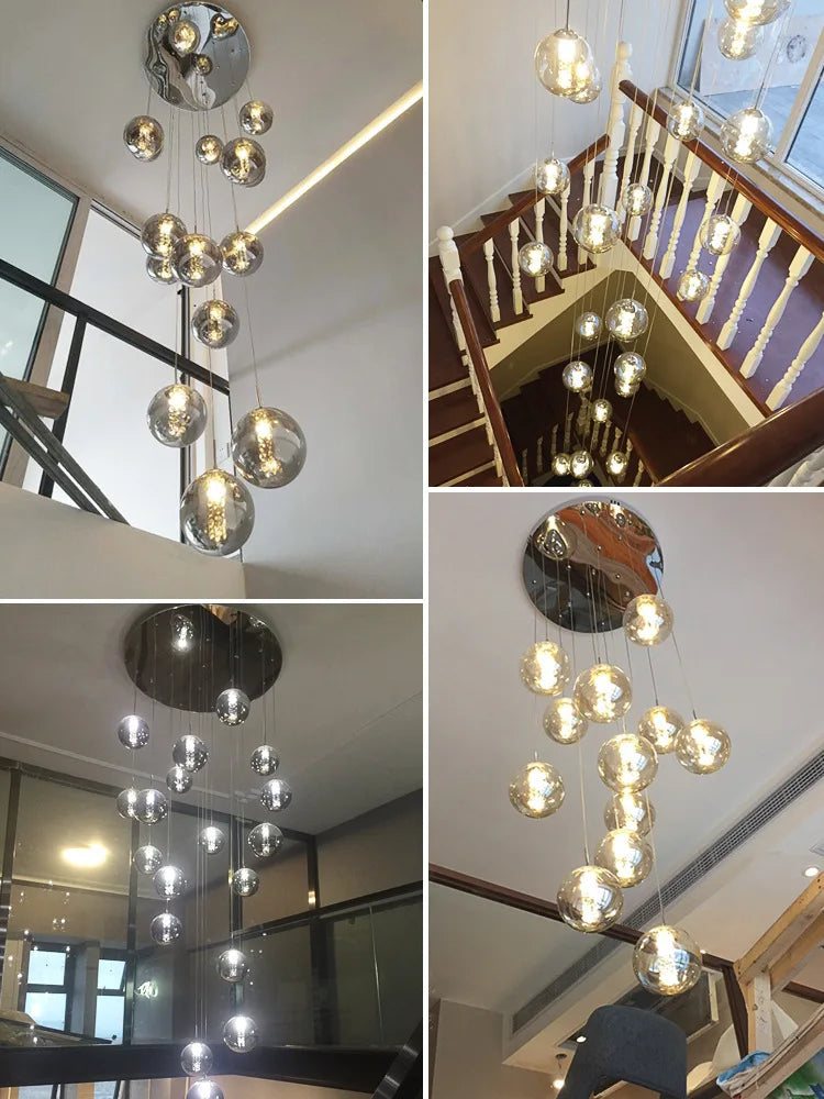 lustre moderne en boule de verre en spirale g4 pour duplex nordique - vue 4 sur 16