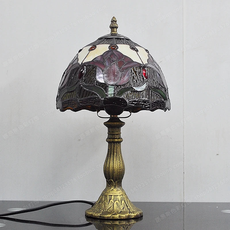 Tischlampe im Landhausstil aus Tiffany-Glas - vue 5 sur 5