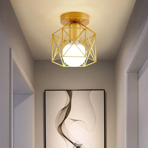 Retro Deckenleuchte Gold Metall LED für Balkon und Flur - vue 5 sur 10