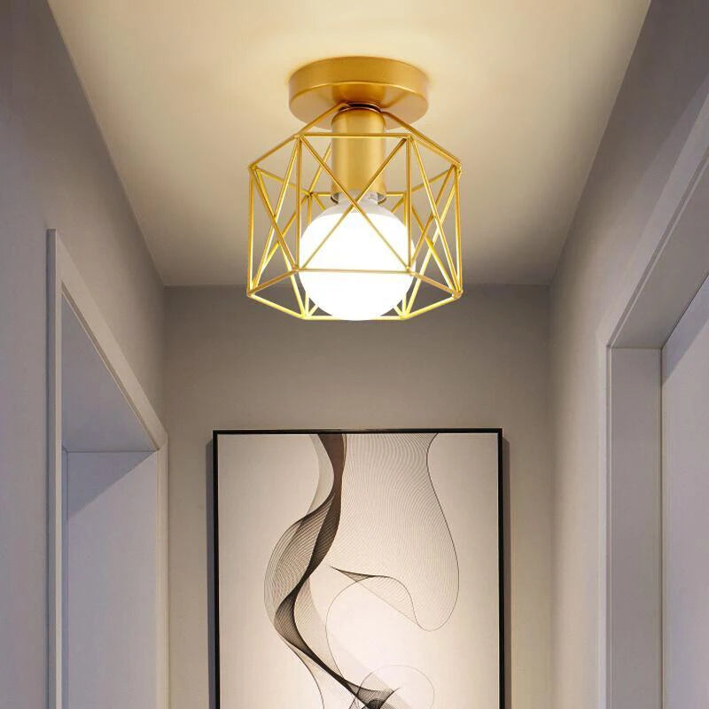 Retro Deckenleuchte Gold Metall LED für Balkon und Flur - vue 4 sur 10
