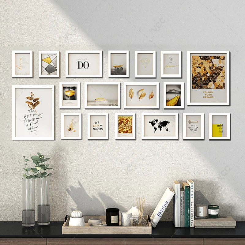 lot de 18 cadres photo en bois naturel à accrocher au mur - vue 7 sur 10