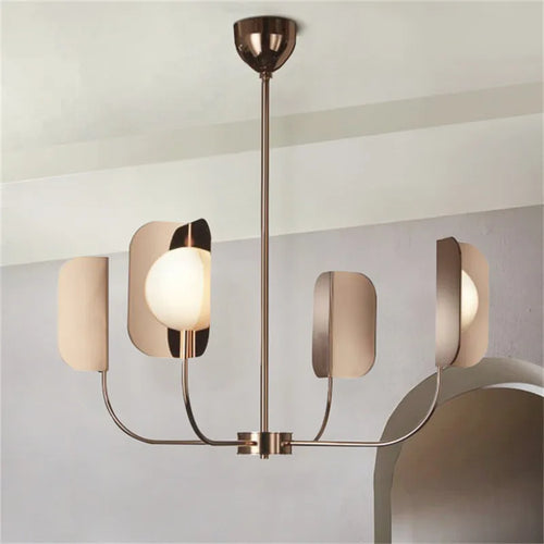 Kronleuchter aus Metall mit Blättern und Beleuchtung aus milchigem Glas luxuriöses Design - vue 2 sur 10