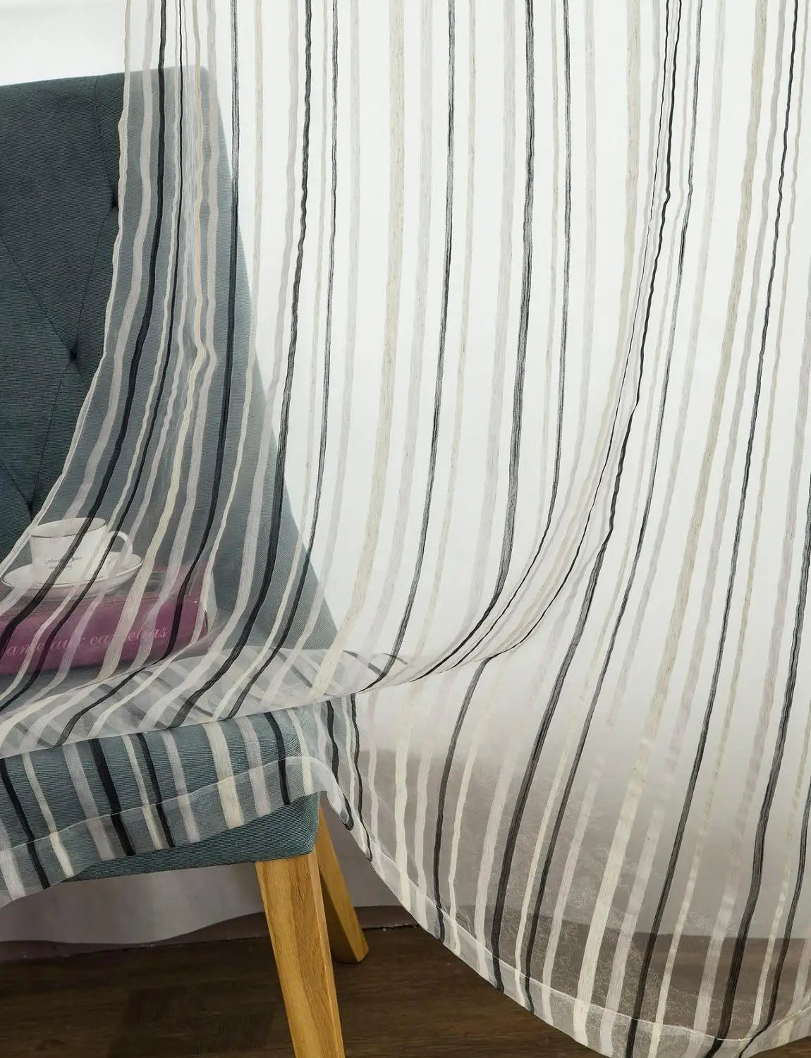 Voilage rayé style européen pour salon ou chambre - vue 8 sur 9