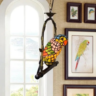 Design-Wandleuchte aus farbigem Glas mit Papageienmotiv - vue 16 sur 20