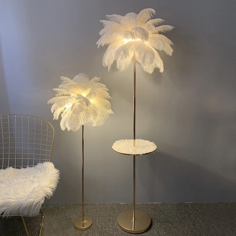 lampadaire nordique en plumes d'autruche avec éclairage led - vue 4 sur 12